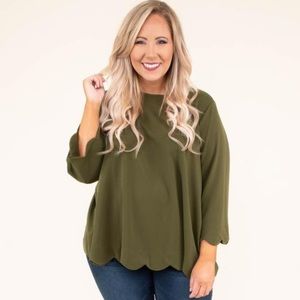 Chic Soul Olive Scallop Detail Top